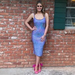 Gorgeous Purple party dress below knee with iridescent sparkles size Medium